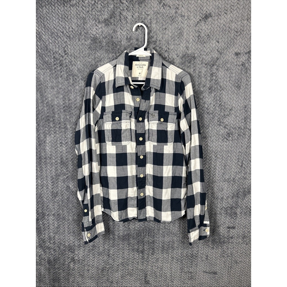 Abercrombie & Fitch Plaid Flannel Blue White Long Sleeve Button Up Muscle M